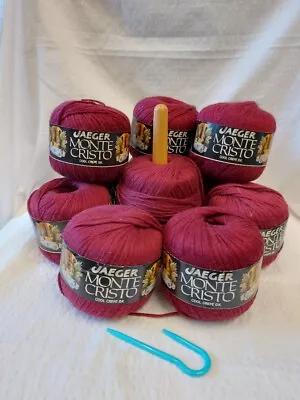 JAEGER Burgandy Red Wool Yarn Monte Cristo Cool Crepe DK Bundle W/ Holder CG M17 • £8.99