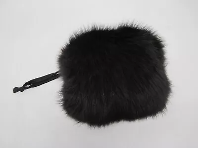 Vtg Black Real Fur Muff Hand Warmer Purse W/ Handle & Zippered Pocket Mink Fox • $59.95