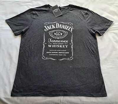 Jack Daniels Label Logo Mens Charcoal Printed Short Sleeve T Shirt Size M New • $19.99