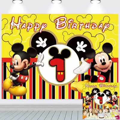 Mickey Mouse 1st Birthday Backdrop Party Supplies Cute Banner Vinyl Kids 7x5ft • $25.99