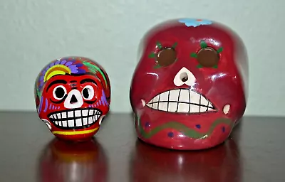 Dia De Los Muertos Ceramic Sugar Skull Miniature Lot Of 2 1.75  And 2.5  • $10.99