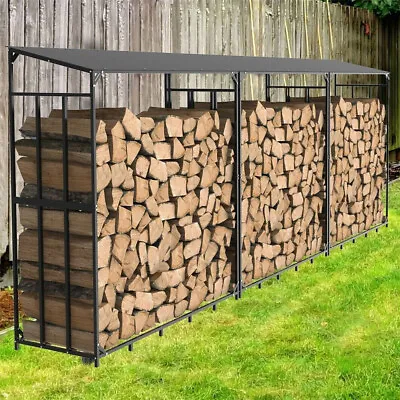 Heavy Duty Outdoor Wooden Log Store Metal Garden Firewood Storage Shed Snowproof • £119.96