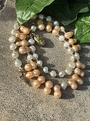 Vintage Real Pearl Glass Bead Necklace Beach Jewelry • $34.89