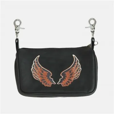 Ladies Black Leather Belt Bag Fanny Hip Purse - Angel Wings Biker / Motorcycle • $19.95