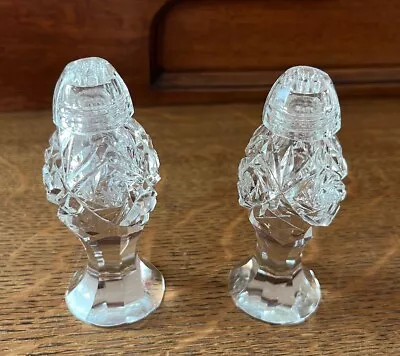 Vintage Cut Glass Crystal Salt & Pepper Shakers With Faceted Pedestal • $9.99