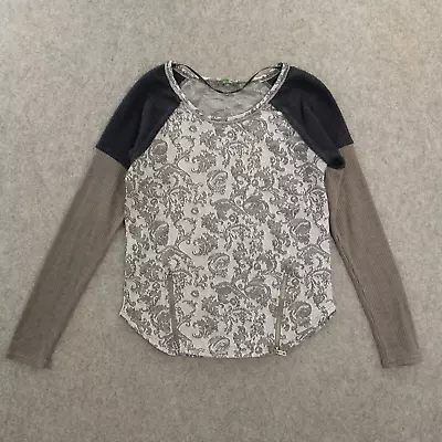 Miss Me Top Womens Medium Gray Pullover Jacquard Long Sleeve Round Neck Floral • $17.99