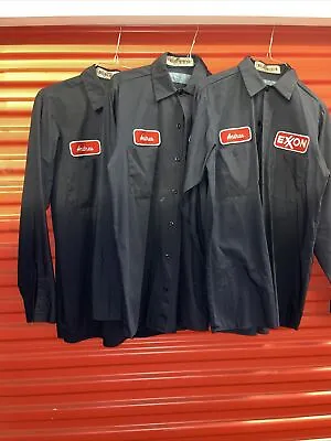 (3) Cintas COMFORT~FLEX MD Navy Blue Longsleeve Button Up MECHANIC Work Shirts $ • $16.96