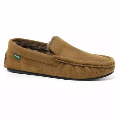 Mens Moccasins Slippers Loafers Faux Suede Sheepskin Fur Lined Winter Shoes Size • £13.95