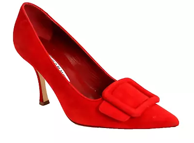 Manolo Blahnik Women's RED Suede Pointed Toe Pump Heels Shoes US SIZE 6 Preowned • $299