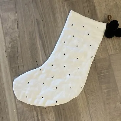 Hearth &Hand Magnolia Holiday Stocking Rustic Star Stitched Poms White Black • $14