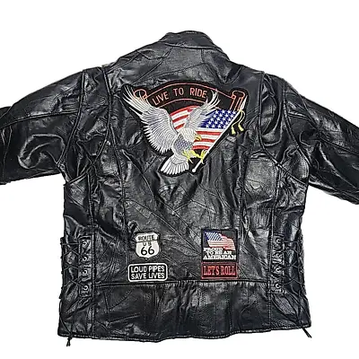 Diamond Plate Buffalo Leather Jacket Motorcycle Black Live To Ride Men's XL Zip • $39.99