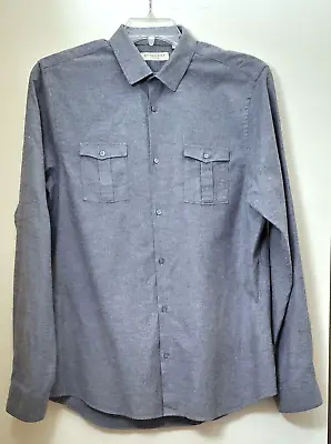 Vintage Burberry London Tailored Mens Shirt Button Up Long Sleeve Gray Size L • $50.15
