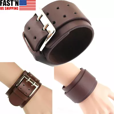 Mens Punk Gothic Biker Wide Leather Bracelet Braided Bangle Cuff Wristband • $8.89