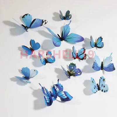 12PCS 3D Butterfly Adhensive Wall Stickers Decal PVC Home Room Decor Colourful • £2.90