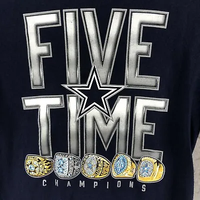 Dallas Cowboys Shirt Mens Medium Navy Blue Five Time Champions Ring Super Bowl • $14.78