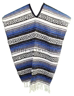 Traditional Mexican Poncho - ROYAL BLUE - ONE SIZE FITS ALL Blanket Serape Gaban • $27.99