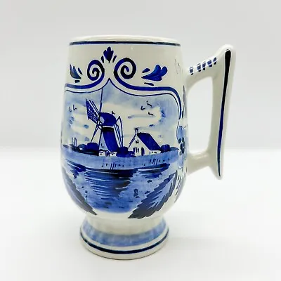 Vintage Delft Blue White Hand Painted Windmill Tankard Stein Mug Holland 6” • $15