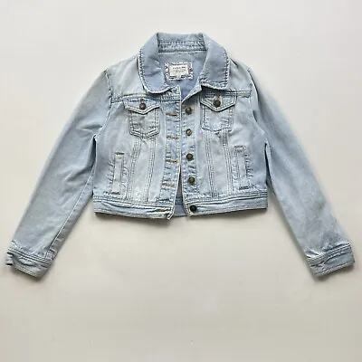 I Love H81 Jean Jacket Girls Medium Denim Button Up Light Wash Pockets Short • $10.46