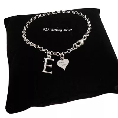 925 Silver Charm Bracelet Any Letter Initial Engraved Heart Free Engraving • £29.99