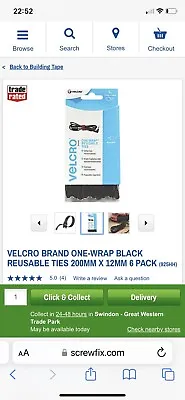Velcro Brand One-wrap Black Reusable Ties 200mm X 12mm 6 Pack • £10