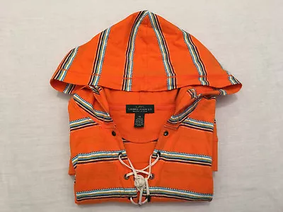 Lauren Jeans Co Women's Orange/Blue/White Striped 3/4 Sleeve Hoodie Shirt Sz M  • $18.88