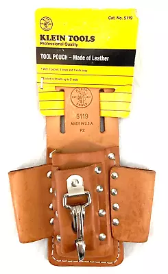 NEW Klein Tools Tradesman Brown Leather Tool Pouch 2  Belt Slot Pocket Loop Snap • $25.49