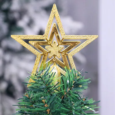 20cm Gold Christmas Tree Topper Glitter Star Sparkled Home 3 Layers Sturdy DIY • $11.09