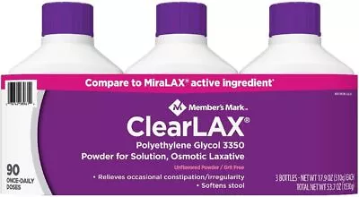 Member'S Mark Clearlax Polyethylene Glycol 3350 Powder 17.9 Oz 3Pk FREE SHIPPING • $32.56