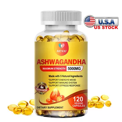 Organic Ashwagandha Capsules 5000mg 120 Capsules With Black Pepper Root Powder • $13.98