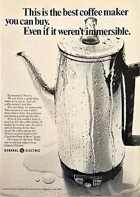 General Electric Immersible Coffee Percolator Vintage 1970 Print Ad 7 3/4 X 11 • $9.50