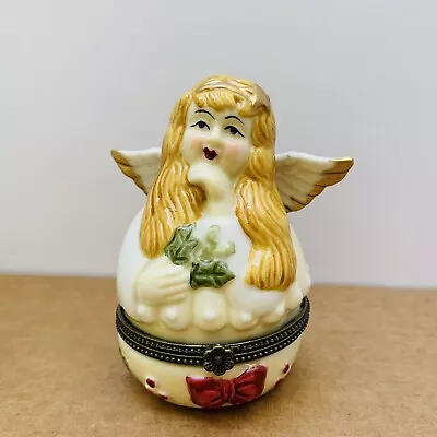 VILLROY & BOCH Trinket Box Angel W/ Holly #1748 3.5”H Christmas Holiday • $10.95