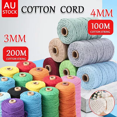 3mm/4mm Natural Cotton Twisted Cord Craft Macrame Artisan Rope Weaving Wire AU • $12.50