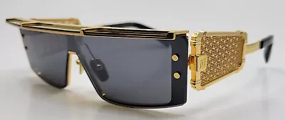 Balmain Wonder Boy III Sunglasses BPS-127D Gold & Gold With Dark Grey Lenses NIB • $724.30