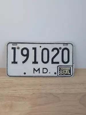 Maryland License Plate MD Motorcycle # 191020 Expired In 1985 • $20