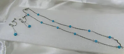 Vintage Van Dell Sterling Silver Necklace Earrings Set Turquoise Beads Signed • $44
