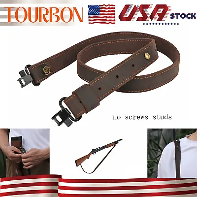 Buffalo Leather Rifle Sling Shotgun Strap+Metal Swivels Clip Set Shooting In USA • $21.39