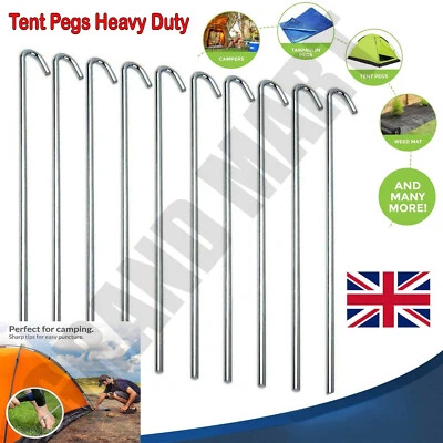 £3.68 • Buy Heavy Duty Galvanised Steel Tent Pegs Metal Camping Ground Sheet Anchor Hook UK.