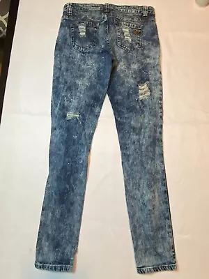 VIP Jeans Womens 9/10 Blue Skinny Leg Stretch Distressed Destroyed Dark StonWash • $15