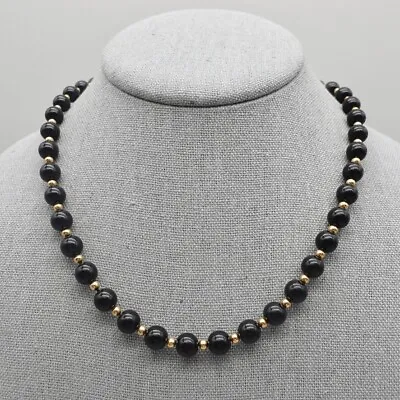 Vintage Monet Necklace Black Beads Gold Tone Spacers Classic Designer 16 Inch • $11.99