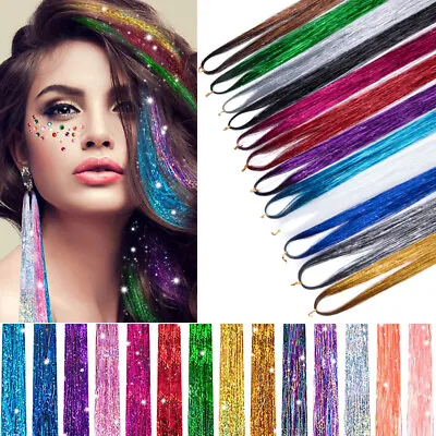 UK Rainbow Hair Tinsel Kit Sparkling Shiny Hair Extension 200 Strands 12 Colors • £7.90