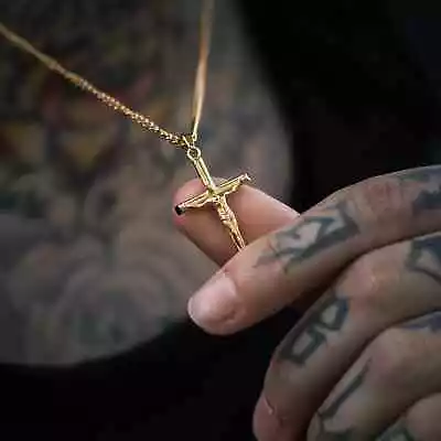 Gold Crucifix Pendant Necklace Mens Pedant Necklace Cross Pendant Necklace • £20