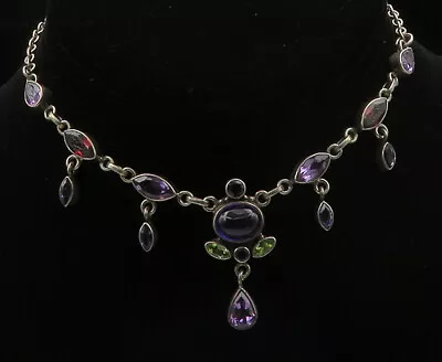 NICKY BUTLER 925 Silver - Vintage Amethyst & Multi-Stone Chain Necklace- NE2614 • $199.99