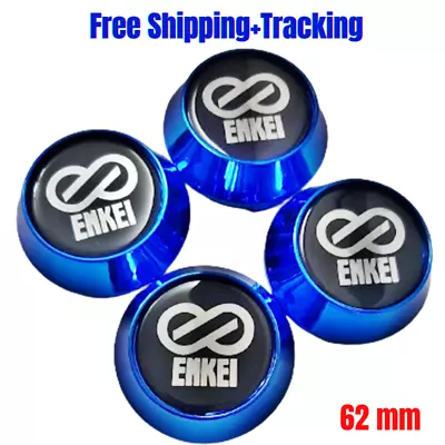Center Caps Cover Wheel Rim Hub Blue Color For Enkei Racing Car 62 Mm. Set 4 Pcs • $66.85