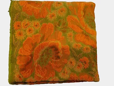 VTG Fieldcrest Poppy Fringe Bath Towel 26”x 50  Orange Green USA Sculpt READ • $35