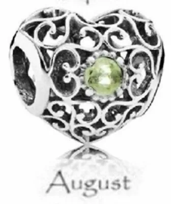 New Pandora Signature Heart Birthstone August Sterling Silver Charm • $27.99