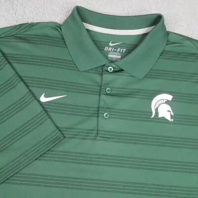 Michigan State Spartans Polo Shirt Mens XXL 2XL Green Striped Nike Dri-Fit Golf • $18.95