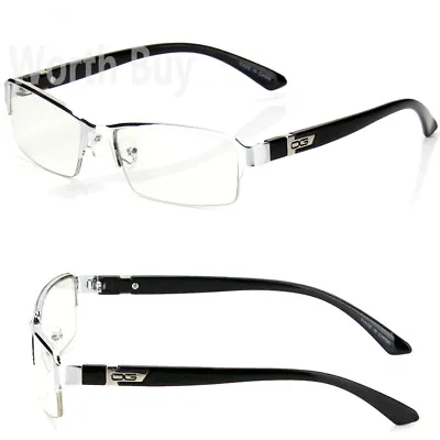 WB Mens Women Clear Lens Half Frame Eye Glasses Designer Fashion Silver Small RX • $8.95