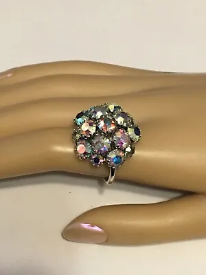 Vintage Sara Coventry  Aurora Borealis AB Rhinestone Adj  Cluster Ring Size- 6.5 • $54