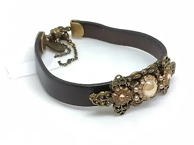 Michal Negrin  Flowers Crystals Magnet  Leather Bracelet. • $89.10