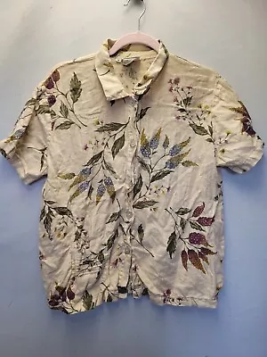Hot Cotton Marc Ware Linen Medium Beige Flower Print Abalone Button Shirt 2393 • $28